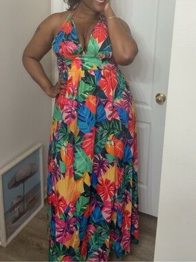 Tropical Halter Maxi Dress - Multicolor